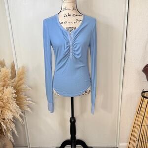 Moda International Blue Long Sleeve Top Women's size Medium
